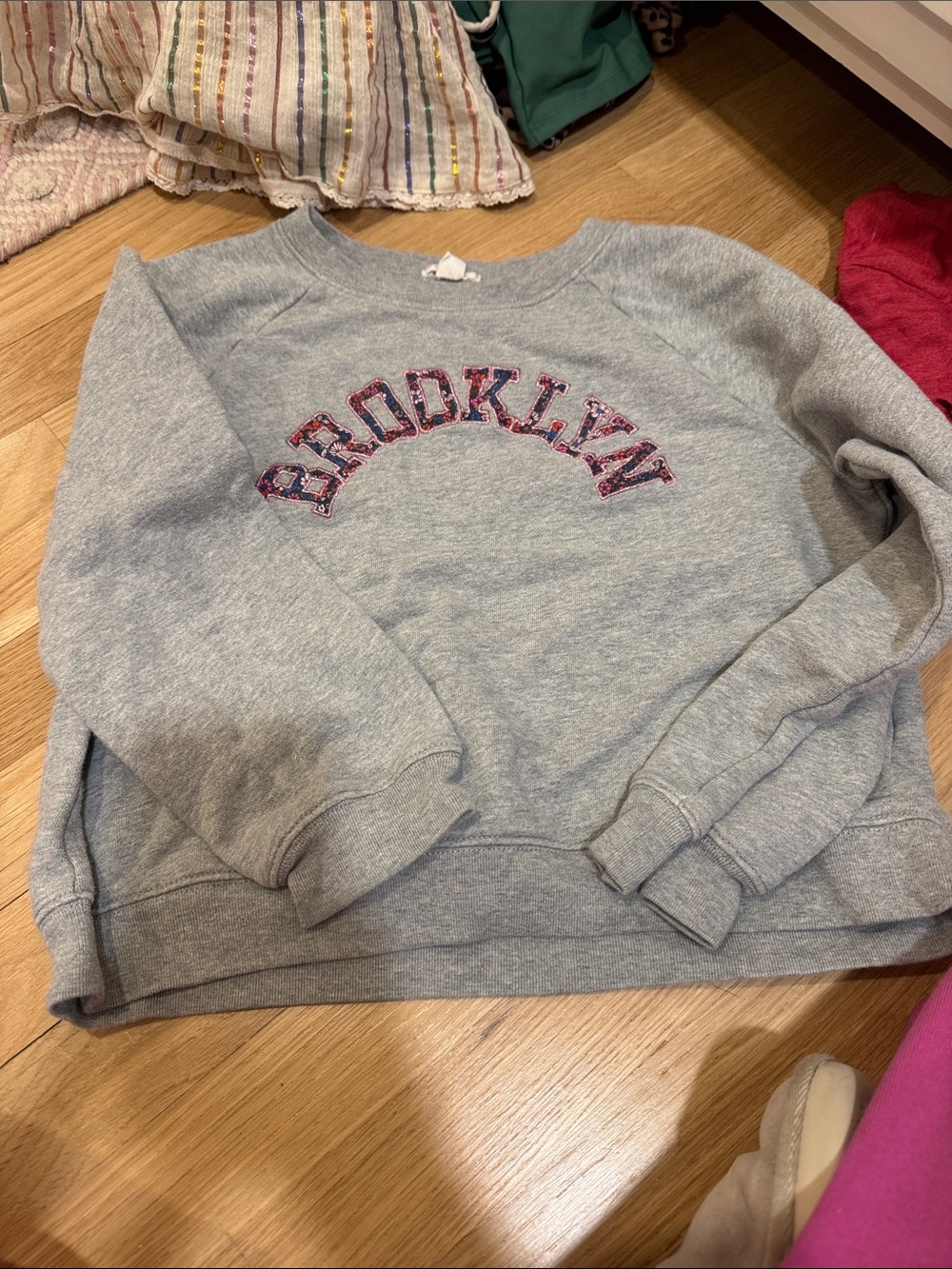 Crewcuts Heather Gray Pullover with Pink Heart Detail